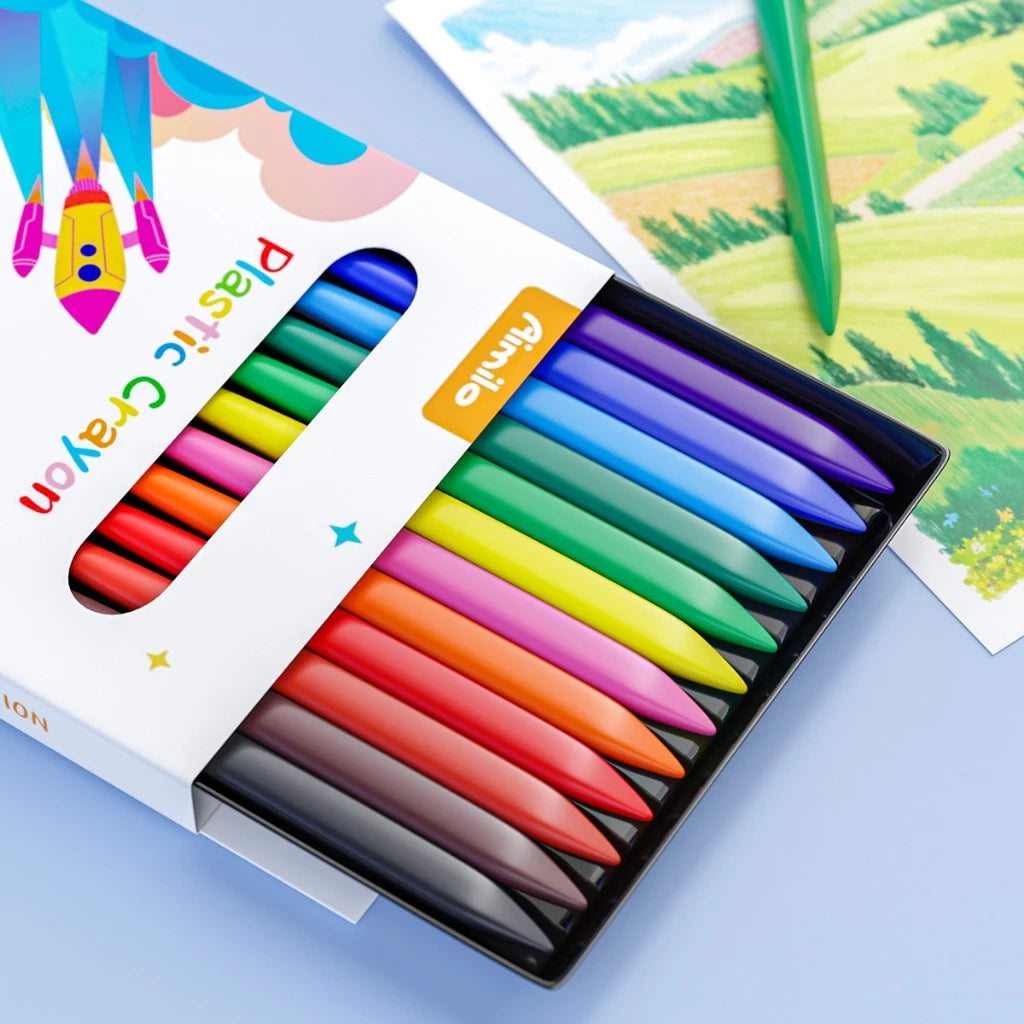 HOPTECH-Crayon Set 12/24 Colors Plastic Crayons Waterproof and Break-resistant, Non-Toxic, Dirt-resistant