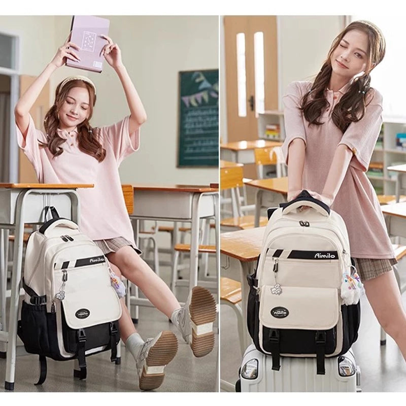 HOPTECH-Kids Backpacks, Girls' School Bags, Waterproof Korean Style, Thick, Gifts for Children 6-15 Years Old