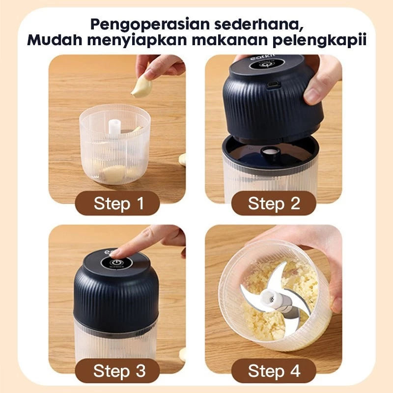 [READY] HOPTECH Mini Chopper Electric Blender Portable 4 Blades 300ml Multifunctional Kitchen Onion Grinder