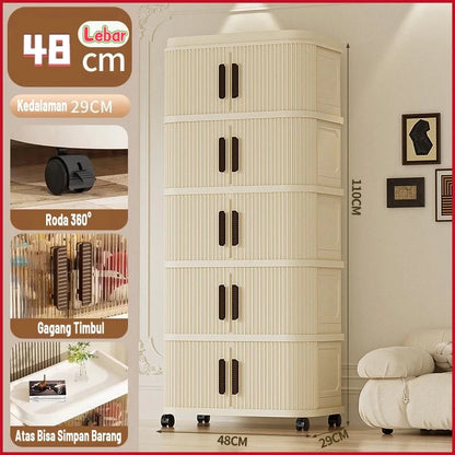 2-5 Layers Folding Plastic Wardrobe with Sliding Door Multipurpose Clothes Storage Wardrobe Storage
