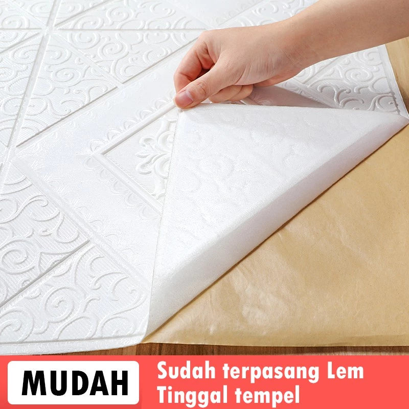 Hoptech - Wallpaper Tempel Sticker Dinding FOAM Timbul 3D Classic Motif Batik 70 x 77 cm