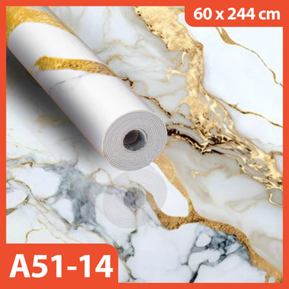 Hoptech - Wallpaper Dinding Motif Marmer Vinyl Waterproof 60x244cm PET Foam Roll Sticker Dekorasi