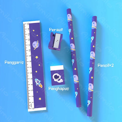 HOPTECH-5in1 Cute Kids Stationery Set Pencil Case And Eraser For School Pencil Case