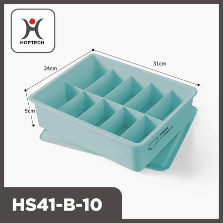 Tampilan tiga perempat dari kotak penyimpanan organizer model HS41-W-1 berwarna krem atau putih gading dengan penutupnya di bawah. Dimensi produk terlihat jelas: panjang 30cm, lebar 23cm, dan tinggi 11cm