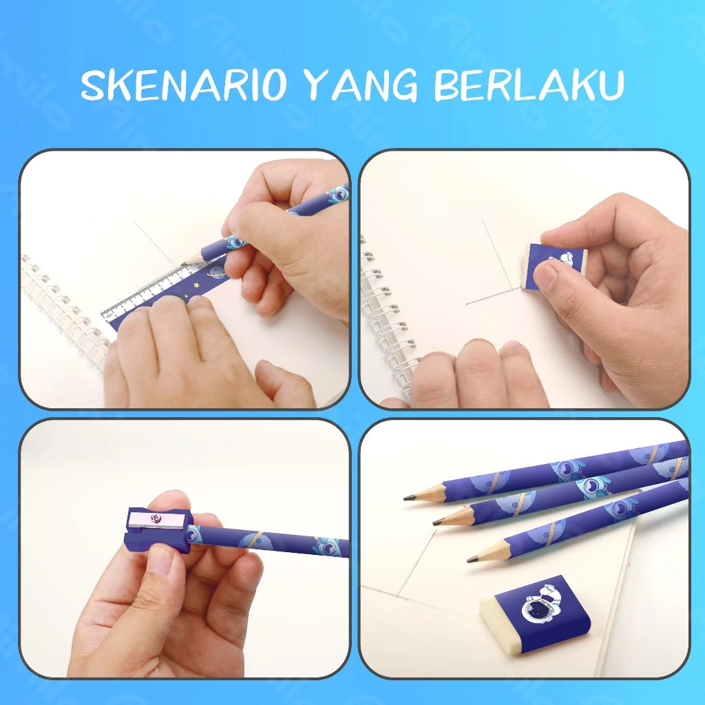 HOPTECH-5in1 Cute Kids Stationery Set Pencil Case And Eraser For School Pencil Case