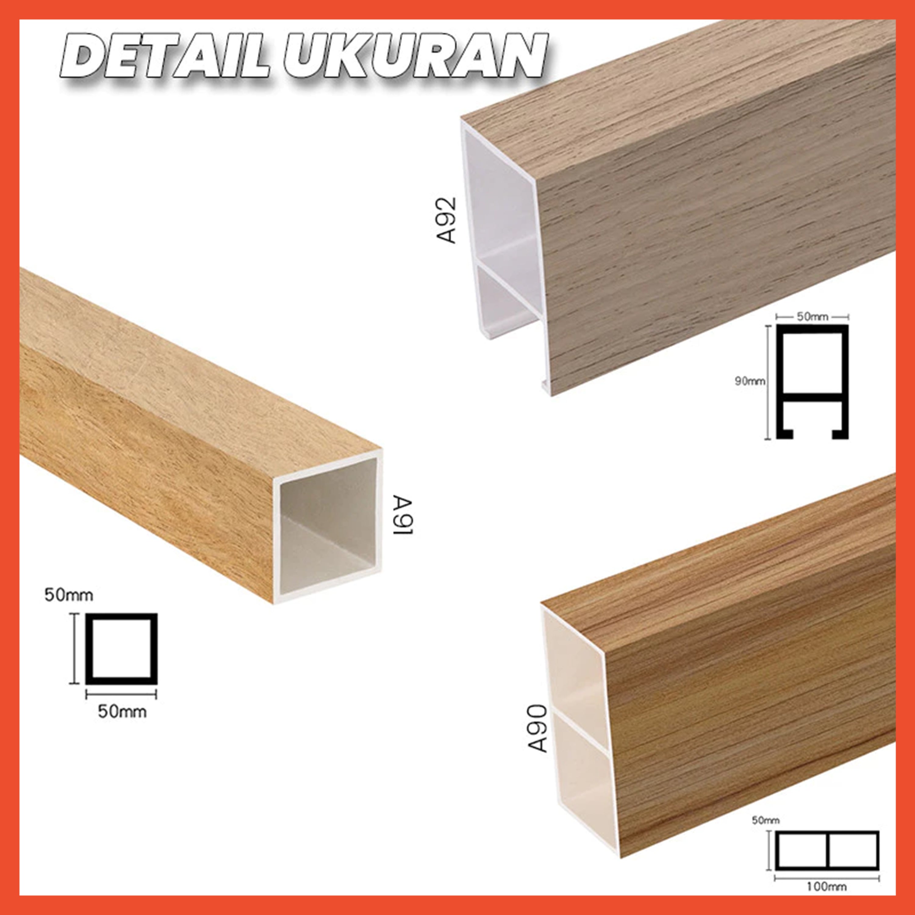 Partisi Hollow PVC WPC PVC Kisi Kisi Kotak Pembatas Dinding 2.9mtr 290cm 5x5cm 5x10cm 5x9cm