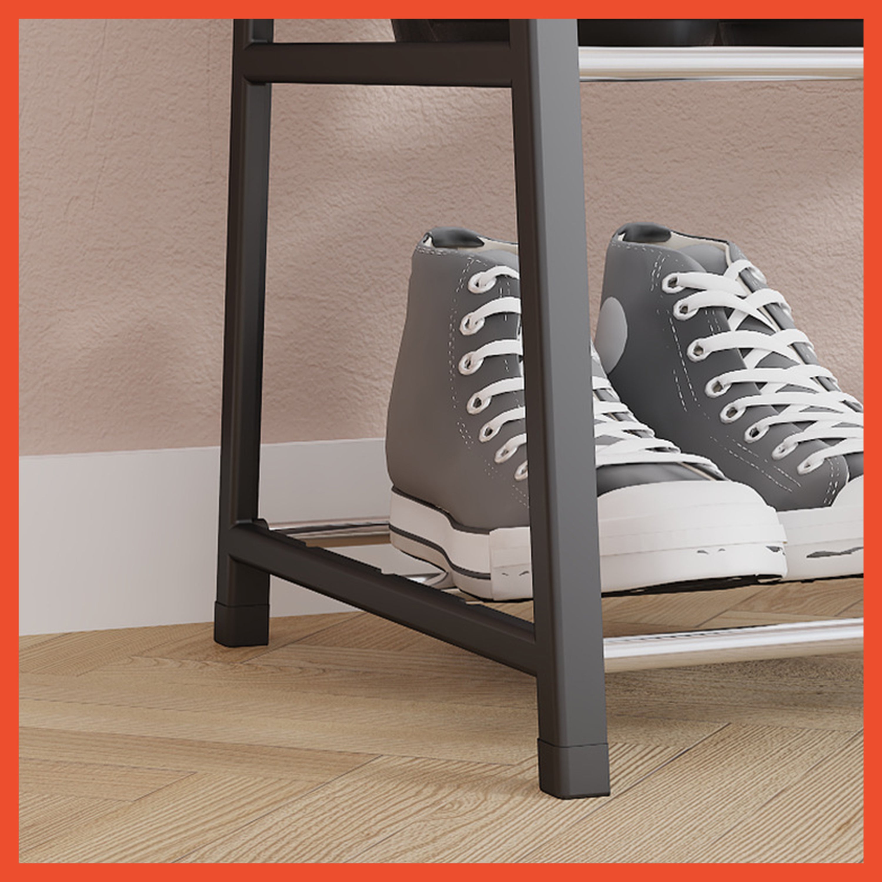 Hoptech-Rak Sepatu 4+5 Susun | Besi Baja Estetik Minimalis Tahan Karat Black Kuat Serbaguna Portable
