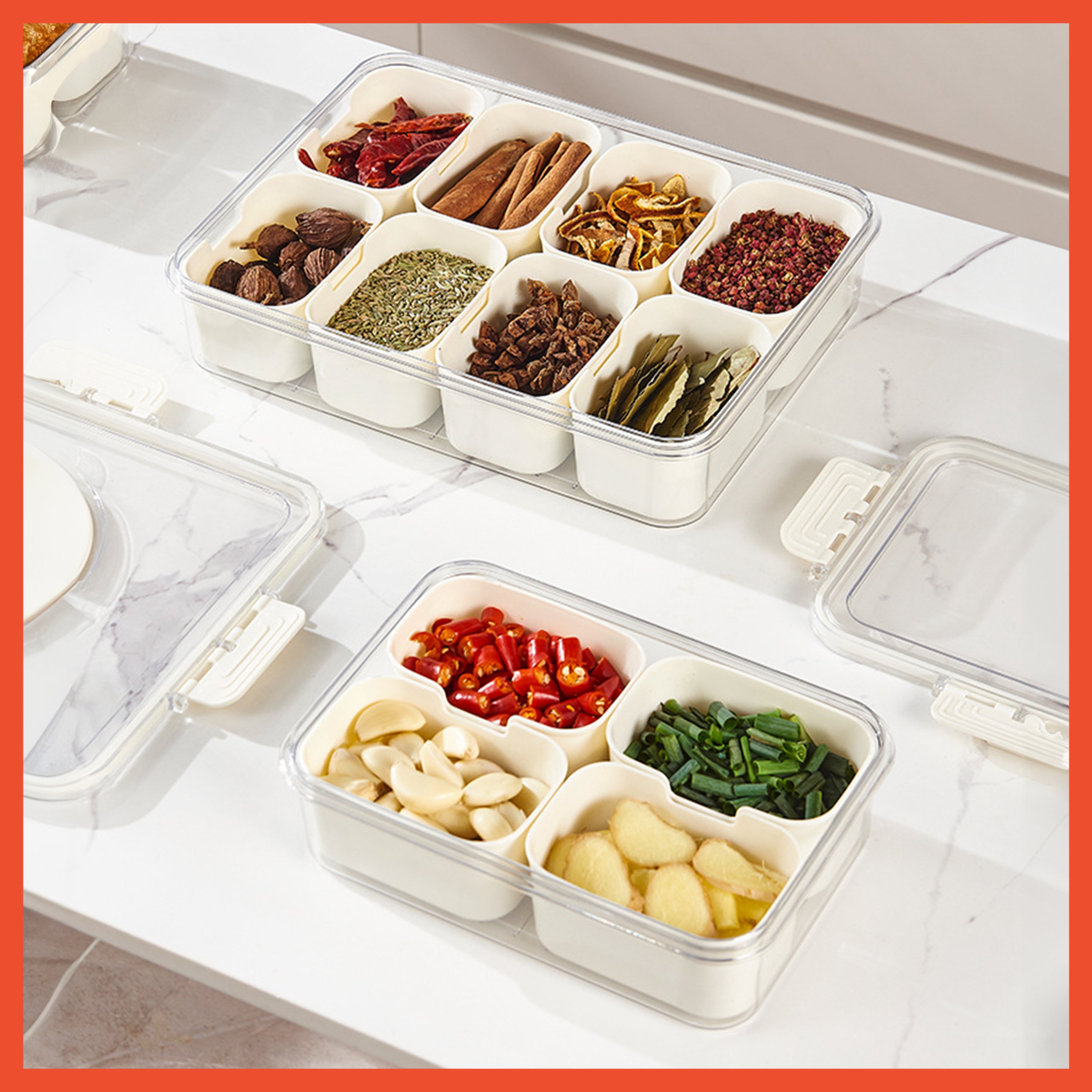 Hoptech - Food Container 4/8 Grid Snack Storage Box Airtight Refrigerator Container