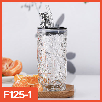 500ml Glass Tumbler | Aesthetic Glass Tumbler Coffee Mug Bottle | Glass Tumbler with Bear Lid