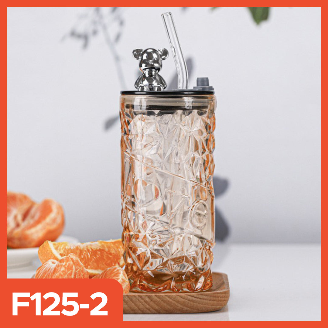 500ml Glass Tumbler | Aesthetic Glass Tumbler Coffee Mug Bottle | Glass Tumbler with Bear Lid
