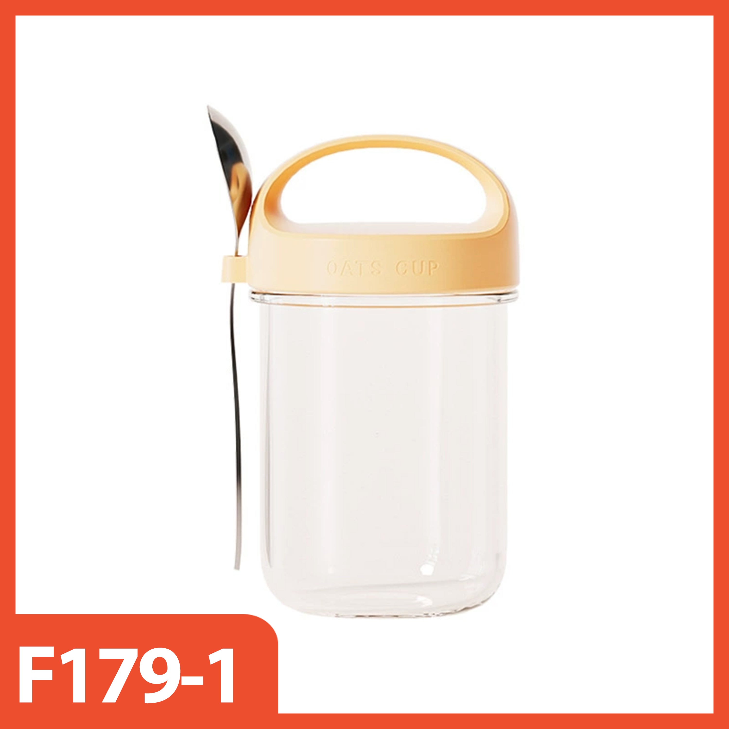 HOPTECH - 350ml Oatmeal Glass Cup with Spill-Proof Lid, Free Stainless Steel Spoon, Glass Cup, Salad Mug
