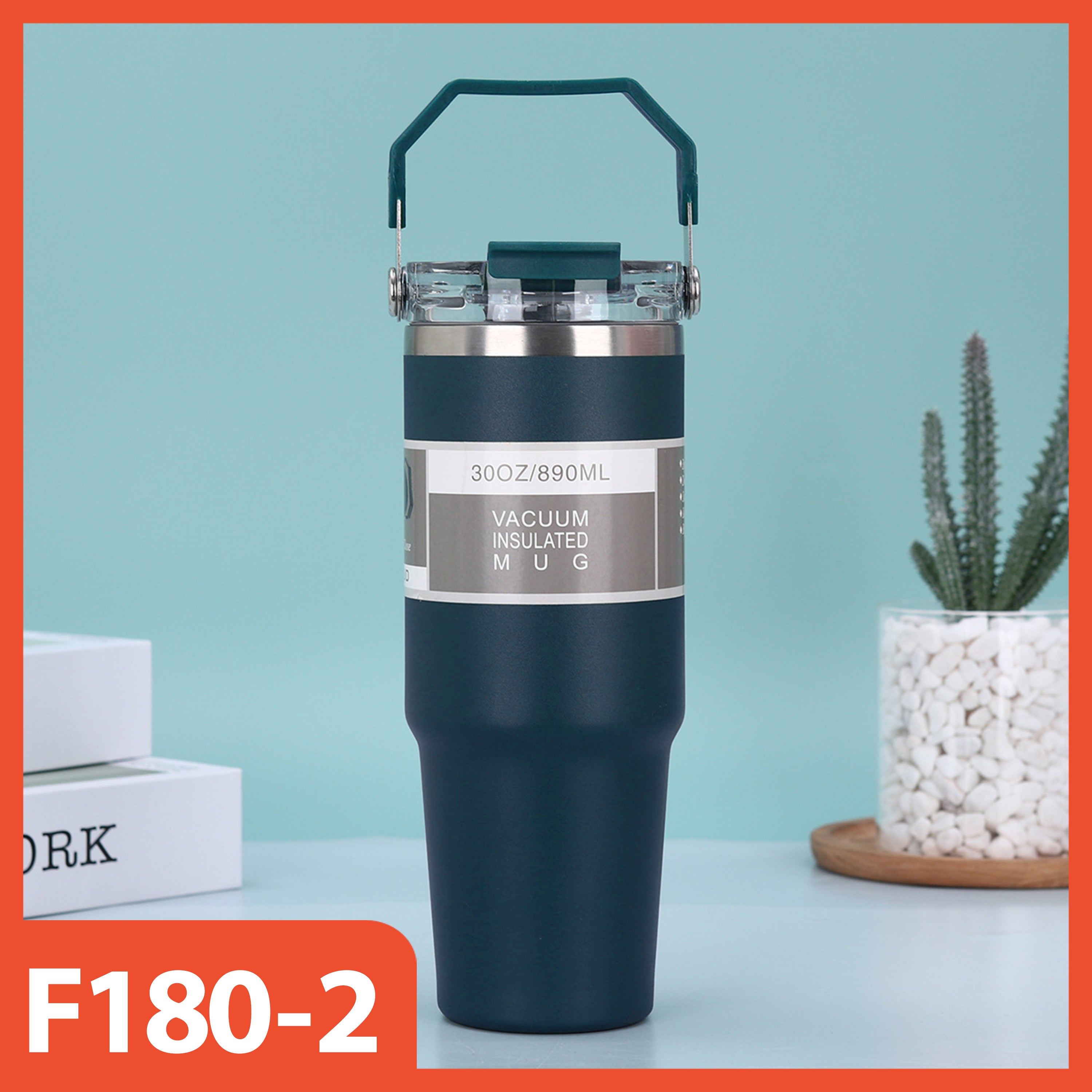 890ml Stainless Steel Drinking Tumbler - Handle 2in1 Vacuum Insulated Portable Thermos Heat Resistant