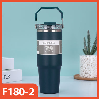 890ml Stainless Steel Drinking Tumbler - Handle 2in1 Vacuum Insulated Portable Thermos Heat Resistant