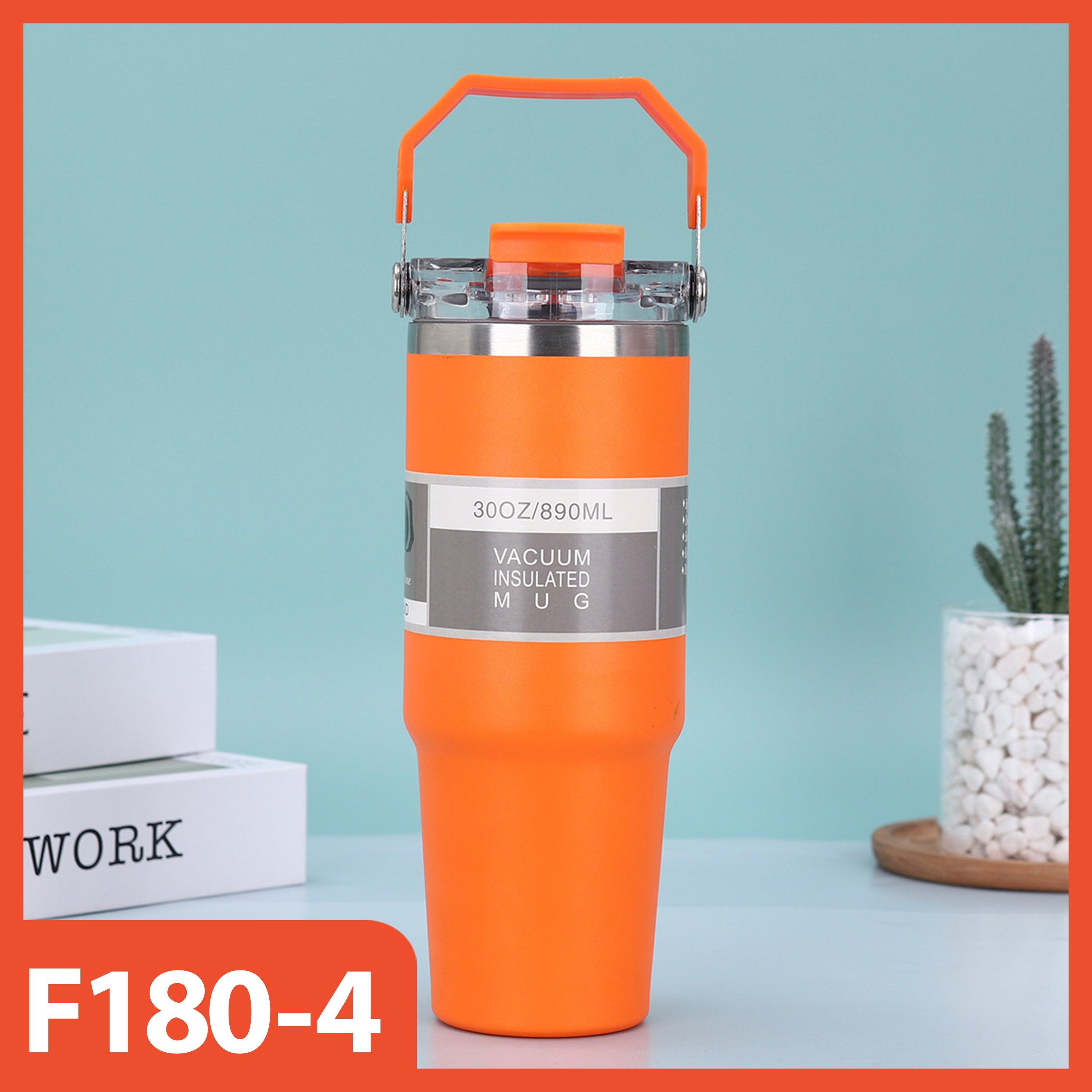 890ml Stainless Steel Drinking Tumbler - Handle 2in1 Vacuum Insulated Portable Thermos Heat Resistant