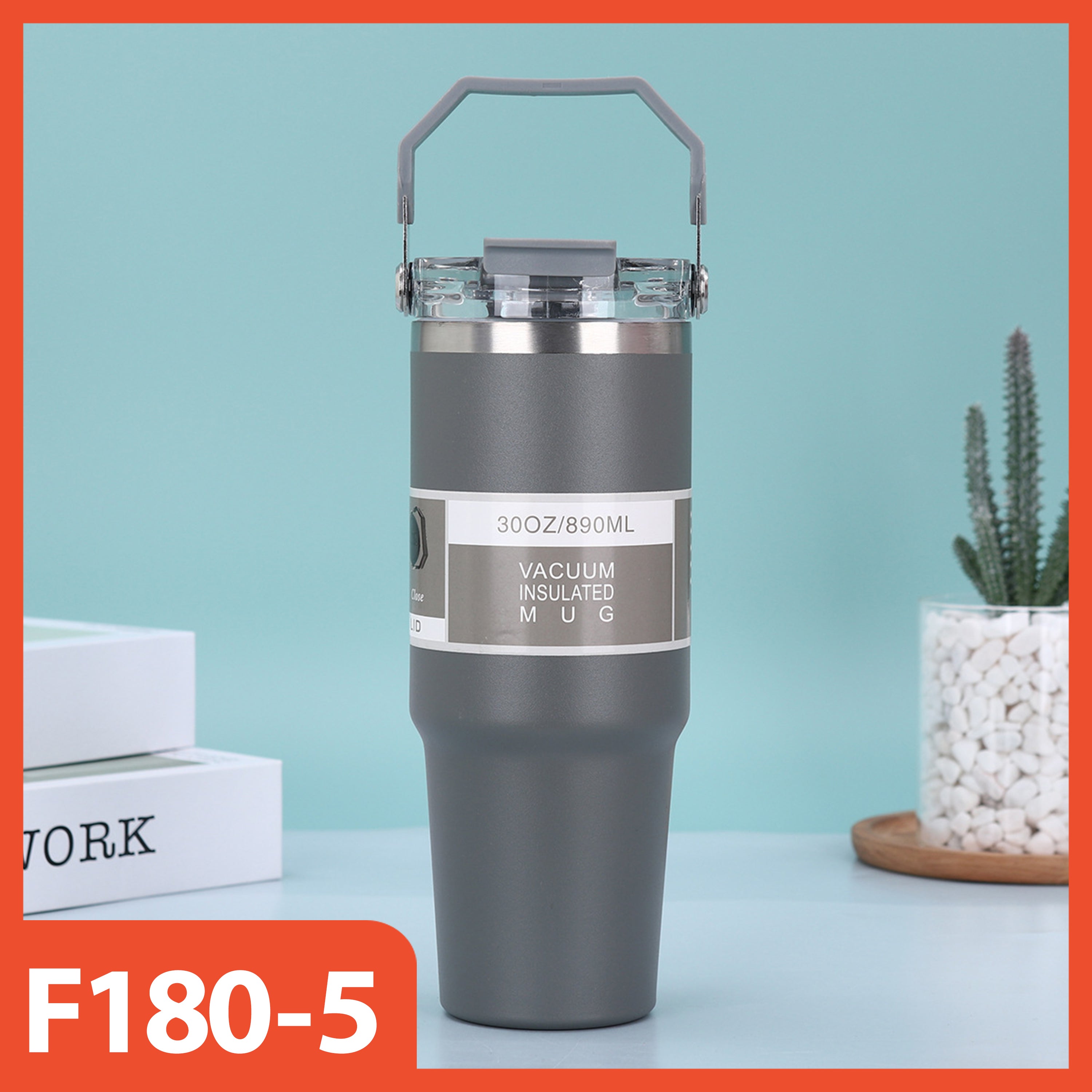 890ml Stainless Steel Drinking Tumbler - Handle 2in1 Vacuum Insulated Portable Thermos Heat Resistant