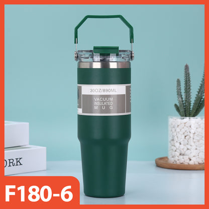 890ml Stainless Steel Drinking Tumbler - Handle 2in1 Vacuum Insulated Portable Thermos Heat Resistant