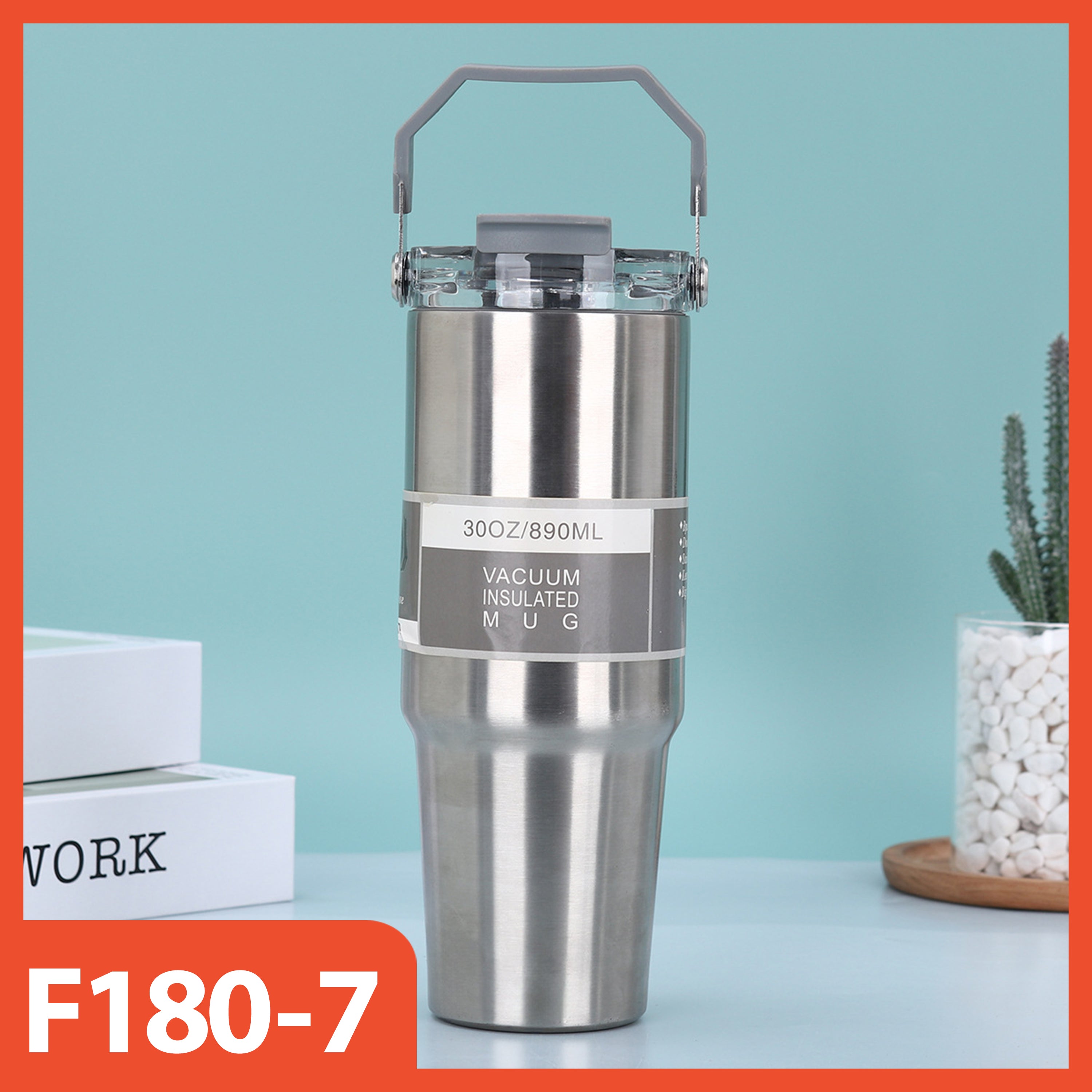 890ml Stainless Steel Drinking Tumbler - Handle 2in1 Vacuum Insulated Portable Thermos Heat Resistant