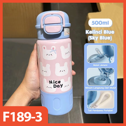 HOPTECH - 500ml Stainless Steel Tumbler Vacuum Thermos Drinking Bottle with Straw, Heat &amp; Cold Resistant
