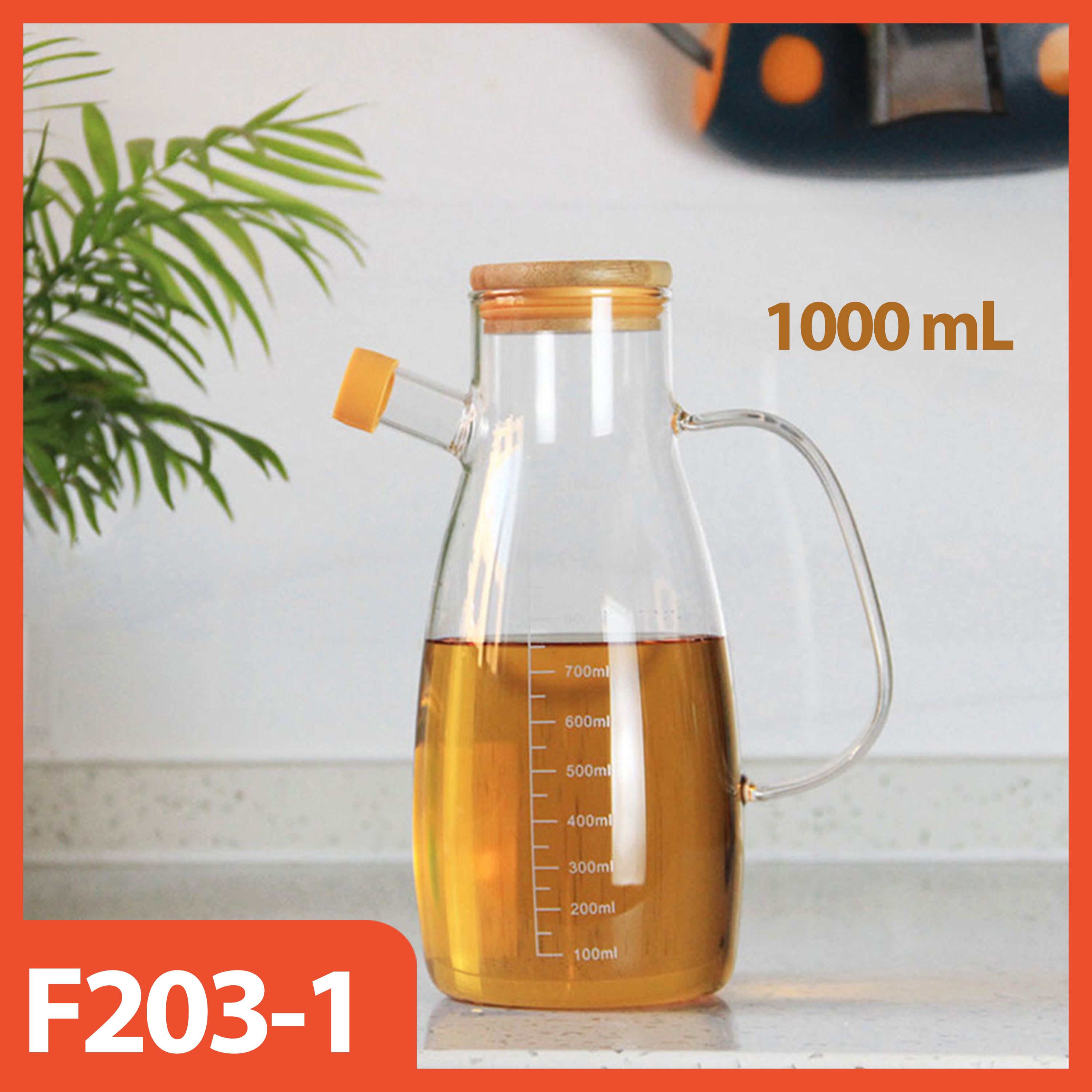HOPTECH - Botol Minyak Kaca 1000ml Borosilicate Glass Oil Pot Tempat Penyimpanan Minyak Heat Resistant