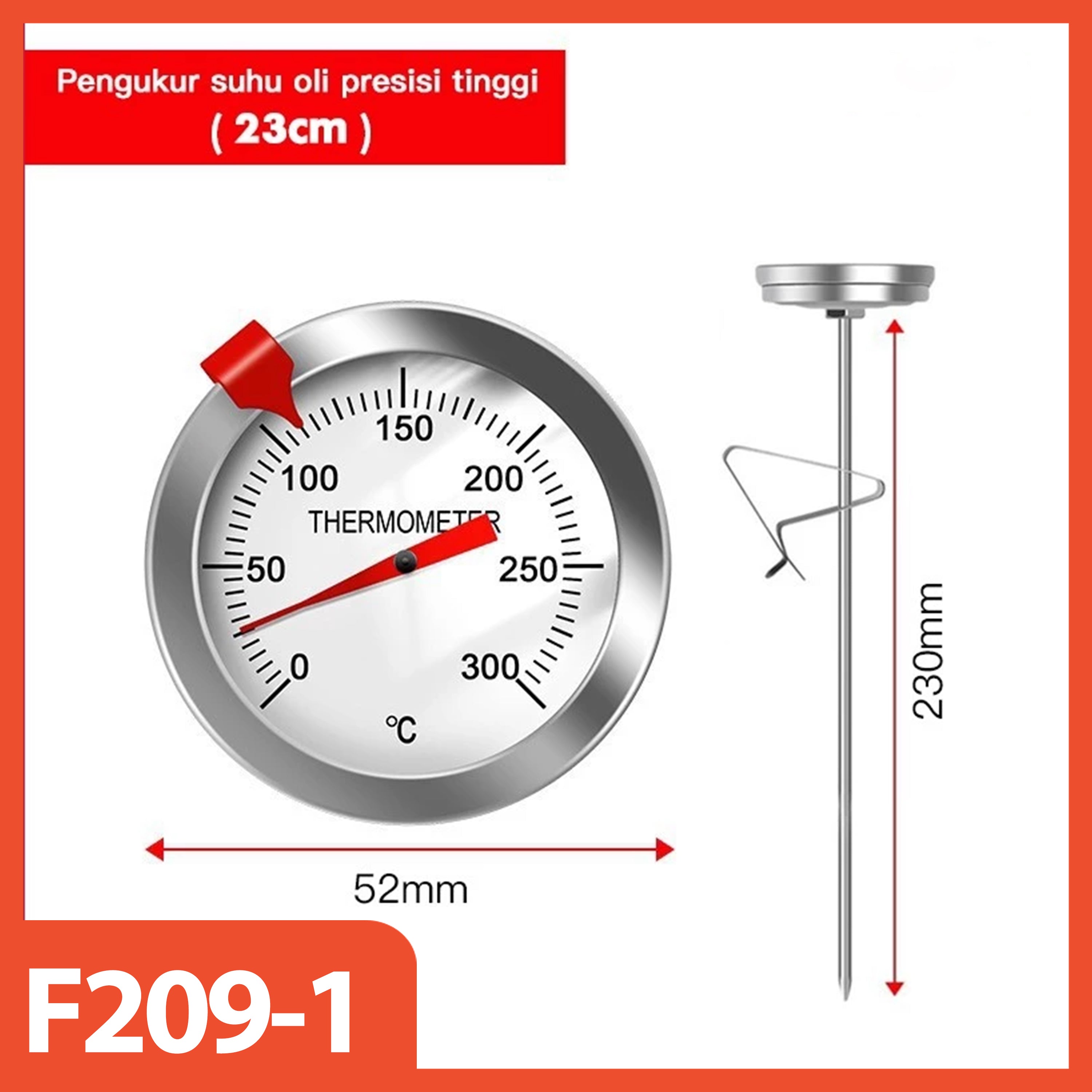 HOPTECH - Termometer Penggorengan Stainless Steel 0-300°C – Termometer Minyak Goreng, Masak, dan BBQ