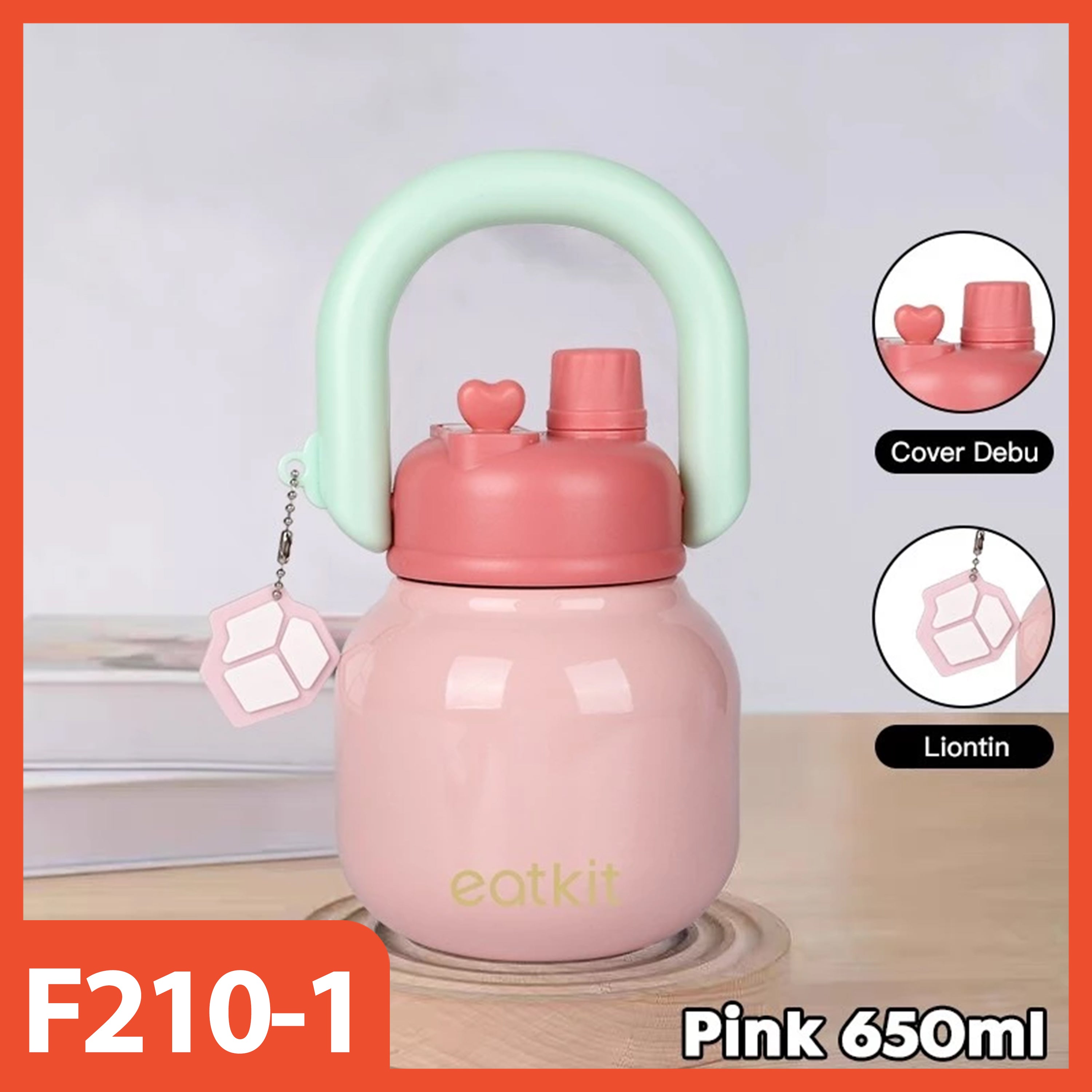 HOPTECH - Vacuum Thermos Stainless Steel 650ml Botol Minum Tahan Panas Tumbler Handle Linlin Tritan