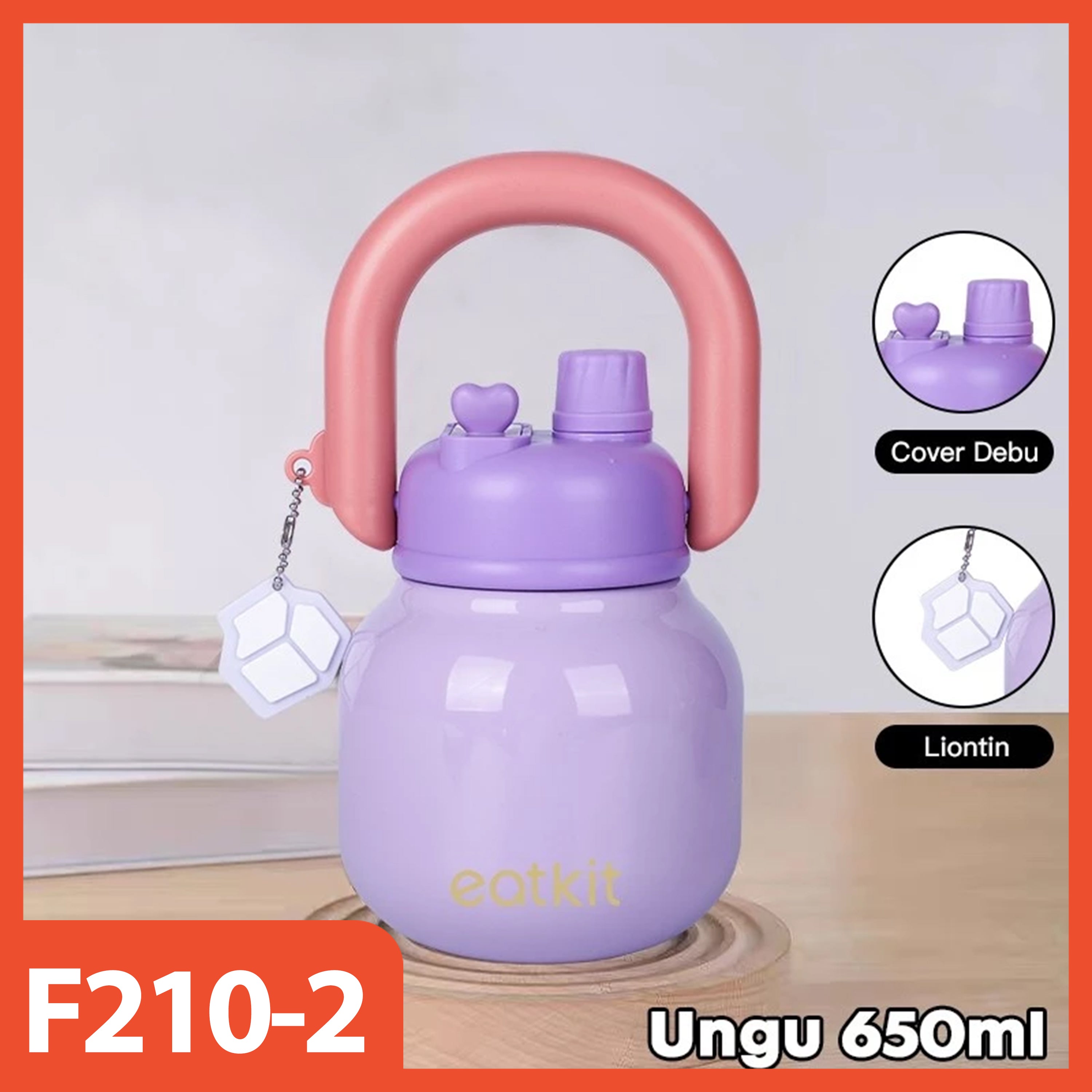 HOPTECH - Vacuum Thermos Stainless Steel 650ml Botol Minum Tahan Panas Tumbler Handle Linlin Tritan
