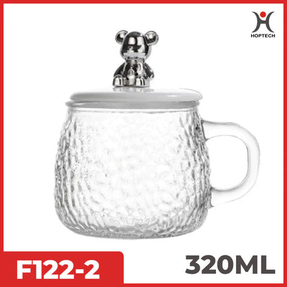 Hoptech - Gelas Kaca Aesthetic 450ml/Mug Elegan Kopi & Teh + Sedotan Motif Animal 350ml Gelas Lucu