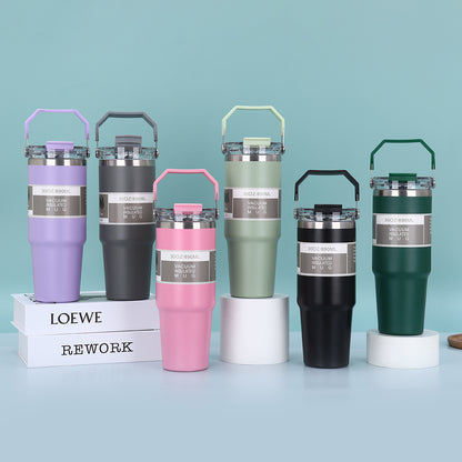890ml Stainless Steel Drinking Tumbler - Handle 2in1 Vacuum Insulated Portable Thermos Heat Resistant