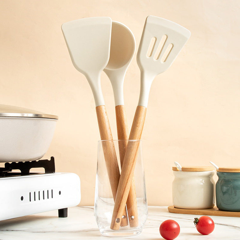 HOPTECH - Silicone Spatula Utensil with Wooden Handle, Multi-Colored Sodet, Heat Resistant, Non-Stick Kitchen Set