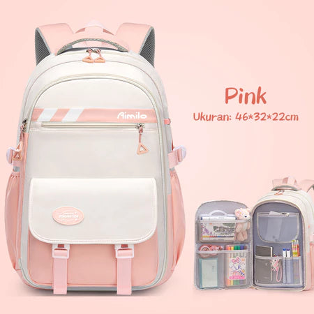 HOPTECH-Kids Backpacks, Girls' School Bags, Waterproof Korean Style, Thick, Gifts for Children 6-15 Years Old