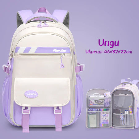 HOPTECH-Kids Backpacks, Girls' School Bags, Waterproof Korean Style, Thick, Gifts for Children 6-15 Years Old