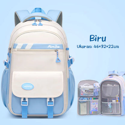 HOPTECH-Kids Backpacks, Girls' School Bags, Waterproof Korean Style, Thick, Gifts for Children 6-15 Years Old