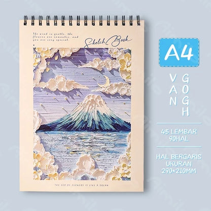 HOPTECH-Sketchbook A4 Aesthetic Vertical Drawing Book Spiral Binding 45 Sheets/90 Pages