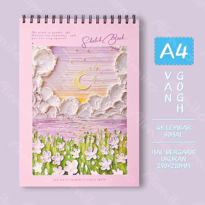 HOPTECH-Sketchbook A4 Aesthetic Vertical Drawing Book Spiral Binding 45 Sheets/90 Pages
