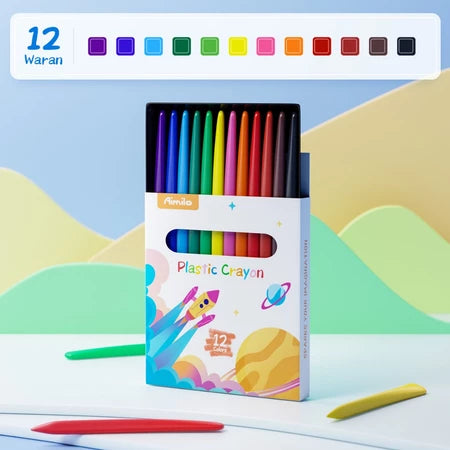 HOPTECH-Crayon Set 12/24 Colors Plastic Crayons Waterproof and Break-resistant, Non-Toxic, Dirt-resistant