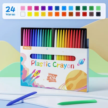 HOPTECH-Crayon Set 12/24 Colors Plastic Crayons Waterproof and Break-resistant, Non-Toxic, Dirt-resistant
