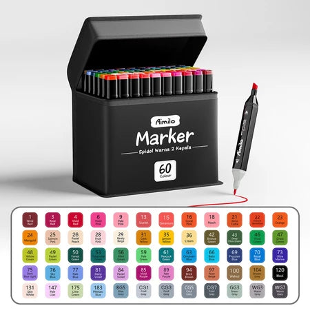 HOPTECH-Colorful Markers 1 Set Sketch Marker 2 Tip Touch Marker 48/60/80 Colors