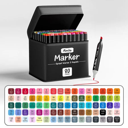 HOPTECH-Colorful Markers 1 Set Sketch Marker 2 Tip Touch Marker 48/60/80 Colors