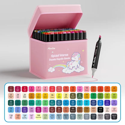 HOPTECH-Colorful Markers 1 Set Sketch Marker 2 Tip Touch Marker 48/60/80 Colors