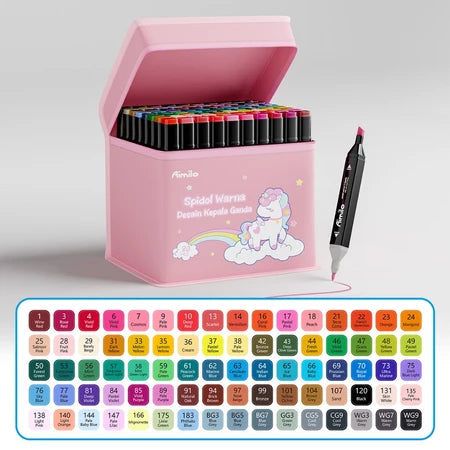 HOPTECH-Colorful Markers 1 Set Sketch Marker 2 Tip Touch Marker 48/60/80 Colors