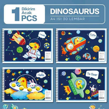 HOPTECH Children's Sketchbook A4 Drawing Book Astronaut Spiral Bound Thick Paper 30 Sheets