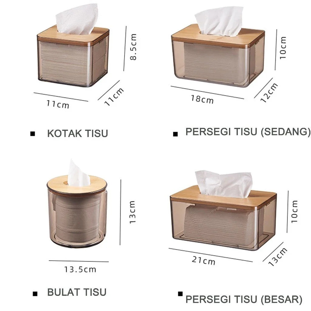 Kotak Tisu Aesthetic Transparan Kayu Modern untuk Kamar Mandi & Dapur Organizer Tisu