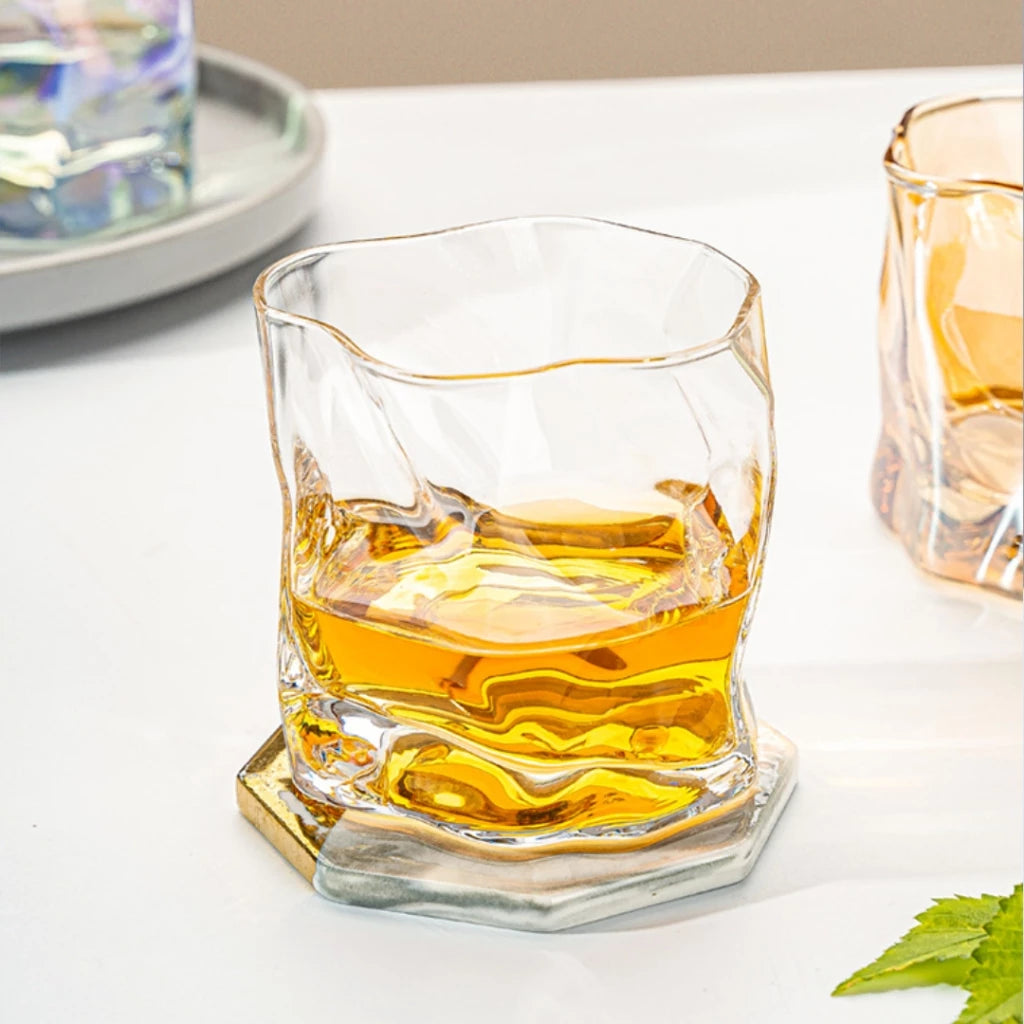 Hoptech - 180ml Japanese-Style Aesthetic Glass Cup | Unique Drinking Glass Abstract Glass Cup