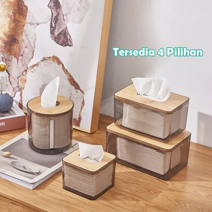 Kotak Tisu Aesthetic Transparan Kayu Modern untuk Kamar Mandi & Dapur Organizer Tisu