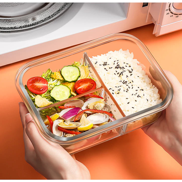 HOPTECH - THICK GLASS LUNCH BOX | HEAT-RESISTANT GLASS LUNCH BOX WITH LID | BPA FREE AND FOOD GRADE