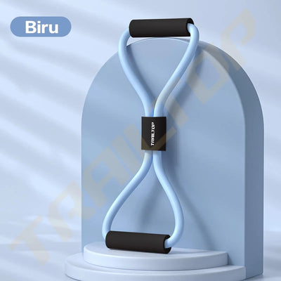 Tensioner yoga Hoptech warna biru muda dengan pegangan hitam untuk latihan peregangan dan kekuatan.