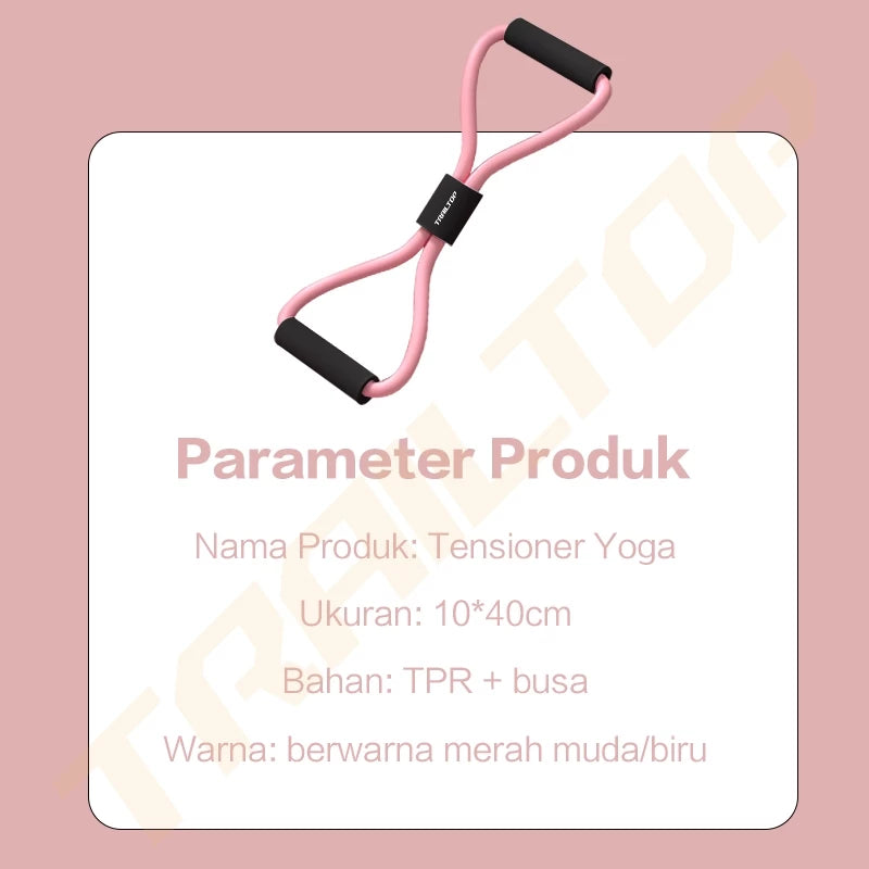 Tensioner yoga merah muda untuk latihan peregangan dan kekuatan, dilengkapi spesifikasi produk