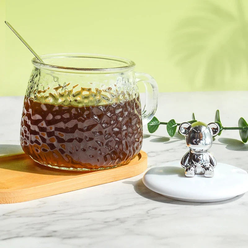 Hoptech - Gelas Kaca Aesthetic 450ml/Mug Elegan Kopi & Teh + Sedotan Motif Animal 350ml Gelas Lucu