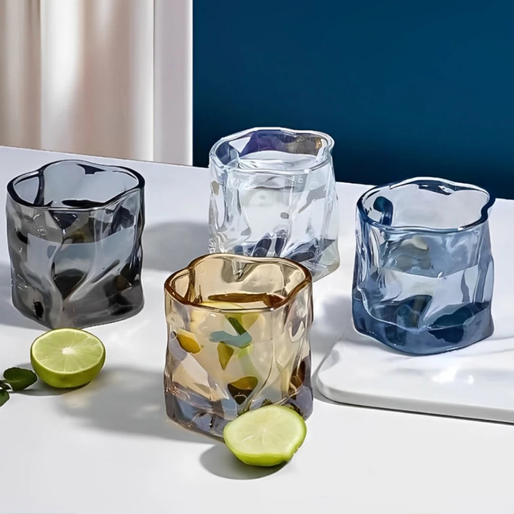 Hoptech - 180ml Japanese-Style Aesthetic Glass Cup | Unique Drinking Glass Abstract Glass Cup