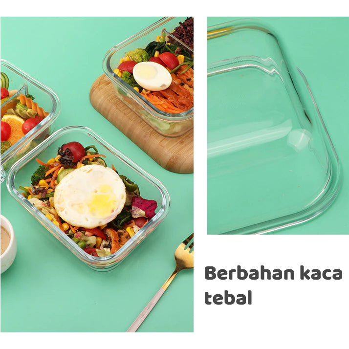 HOPTECH - THICK GLASS LUNCH BOX | HEAT-RESISTANT GLASS LUNCH BOX WITH LID | BPA FREE AND FOOD GRADE